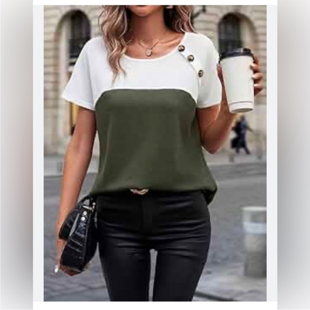 - New Waffleknit top size 18/20 olive green/ white  🍂🍃🍁 BC 99